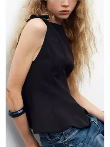 ZARA 페플럼 리본 상의 M