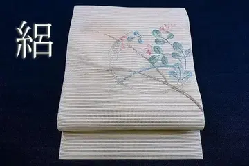 나고야 오비 여름 오비 여름 명주 여름 생성계 가을 풀 문양 길이 3m 74.5cm 멋스러운 순수 실크
