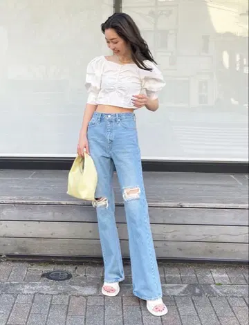 EMODA 립드 빈티지 플레어 청바지