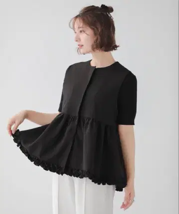 Fit more 밑단 프릴 페플럼 베스트 블랙