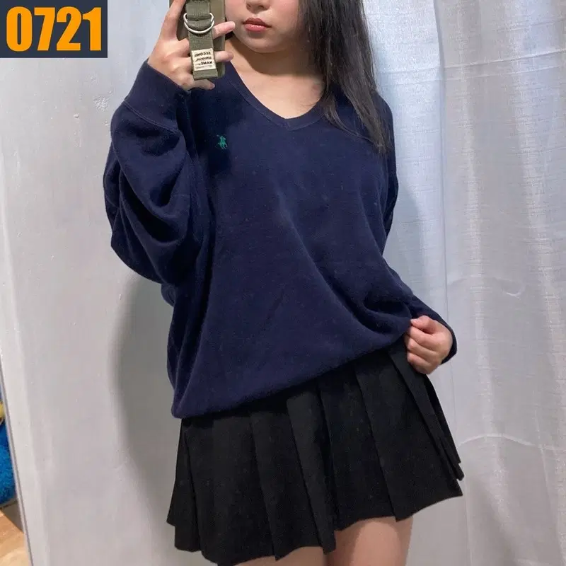 100 POLO 폴로 랄프로렌 네이비 브이넥 니트 티셔츠