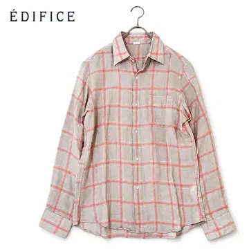 EDIFICE 에디피스 린넨 체크 셔츠 핑크 베이지 40