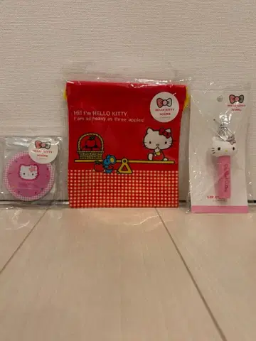 헬로키티 x 3COINS 복조리 파우치 거울 립 참 3종 세트