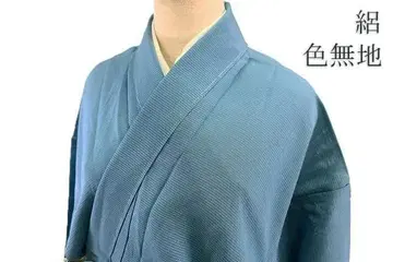라 명주 이로무지 탁한 블루 한 가지 문양 기장 173.5cm 톨 사이즈 여름 기모노 순수 실크