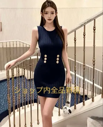 택 포함 새상품 슬리브리스 리브 니트 미니 원피스 골드 버튼