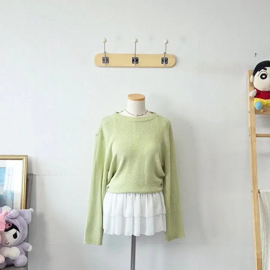 빈티지 만원샵 MIXXO 연그린 언발란스 니트