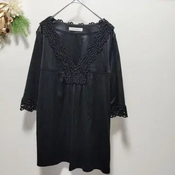 엠프리미어 블랙 레이스 튜닉 티셔츠 블랙 34 일본제