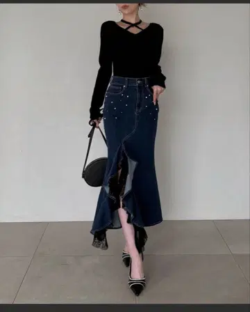 로얄 파티 데님 머메이드 스커트