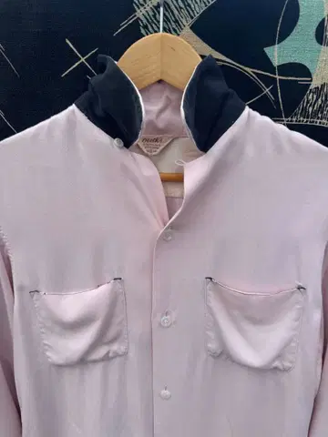 50s 핑크 블랙 레이온 vintage