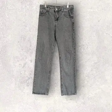 스트레이트 데님 청바지 그레이 L 영문 자수 캐주얼
