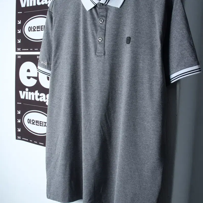 (XL-2XL) 바스키아 반팔 카라 티셔츠 기능성 그레이-H35167
