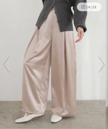 광택 새틴 와이드 팬츠 핑크 베이지 여성용