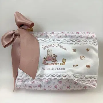 메종 드 플뢰르 꽃무늬 리본 파우치 마롱 크림 핑크 퍼플