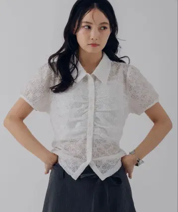 MUHET 개더 레이스 셔츠