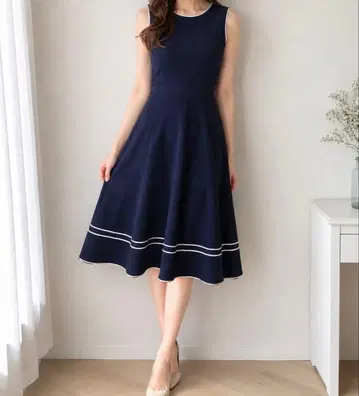 JILLSTUART 질스튜어트 슬리브리스 플레어 원피스 네이비