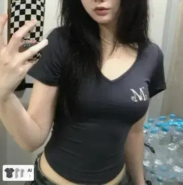 [미사용 새상품] 한국 무센토 T셔츠 반팔 V넥 크롭 블랙