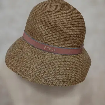 FURLA 밀짚모자 스트로 햇 핑크 베이지 리본
