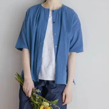 반팔 블라우스 가디건 파랑 LILASIC 리라시크 나츄란