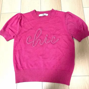 셰리에 sheller chic 펄 반팔 니트 상의 핑크