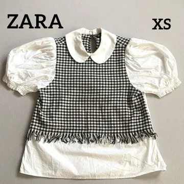 ZARA 깅엄 체크 퍼프 슬리브 반팔 블라우스 셔츠 레이어드