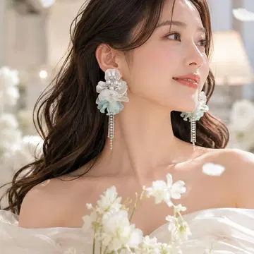 파스텔 그린 브라이덜 귀걸이 귀찌 웨딩 귀걸이 결혼식