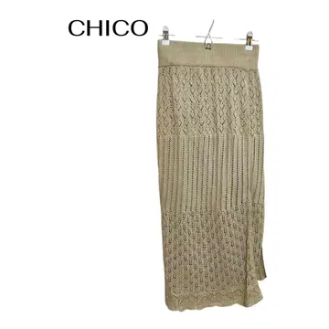 B1084CHICO 롱 크로 셰 뜨개질 타이트 스커트 안감 허리밴딩 레이어드 리조트