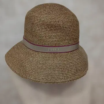 FURLA 밀짚모자 스트로우햇 로고 리본