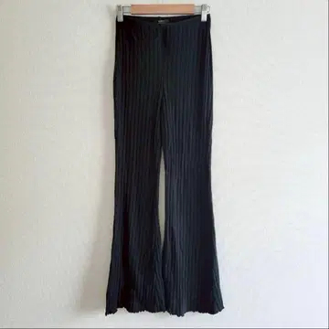 버쉬카 플레어 팬츠 리브 릴랙스 신축 블랙 S 얇은 소재 캐주얼