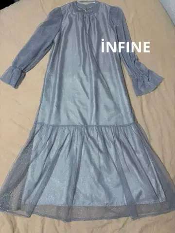 라메 믹스 튤 레이어드 원피스 그레이