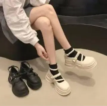 멜리제인 통굽 로퍼 스트랩 아이보리 4748