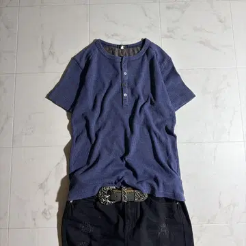00s Y2K Waffle Henley neck ss Grunge