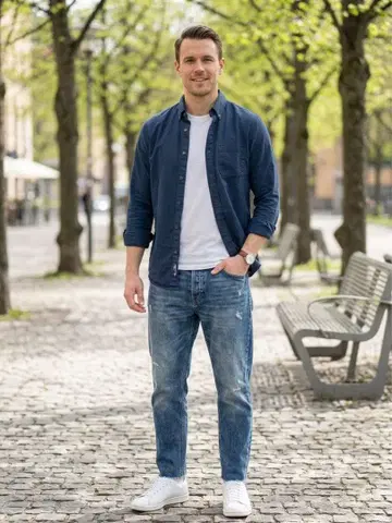 Abercrombie & Fitch 긴팔 셔츠 네이비 S