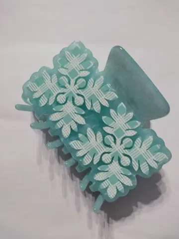 파라카 하와이안 퀼트 패턴 헤어 클립 민트 블루