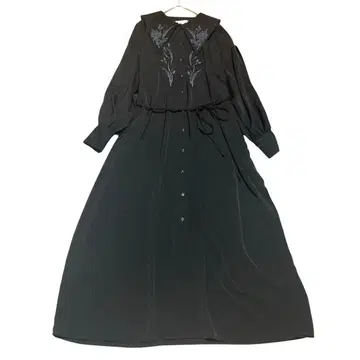 HARE 빅 칼라 자수 원피스 블랙 자수 롱 기장 긴팔