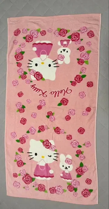 헬로 키티 로즈 패턴 타월 레트로 여름용 이불 당시 물건 키티