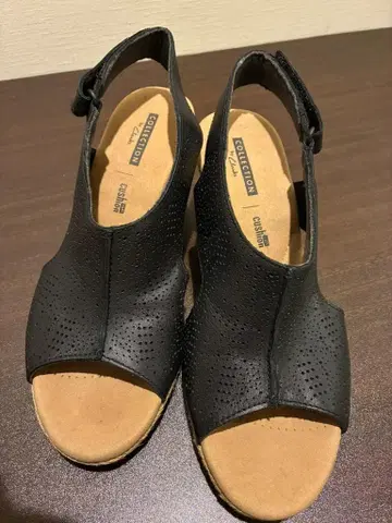 Clarks 클락스 여성용 웨지 샌들 블랙 가죽 23cm