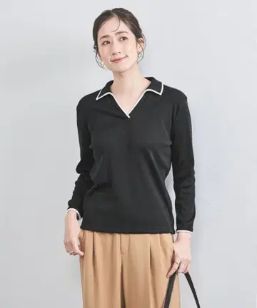 유나이티드 애로우즈 리브 티셔츠 블랙 깔끔한 오피스 캐주얼