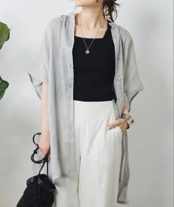 퓨어세신 Du noir 라미 노카라 블라우스 반팔 튜닉 린넨