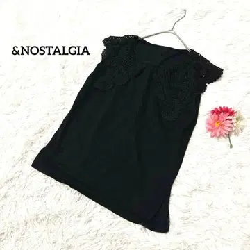노스탤지어 슬리브리스 티셔츠 레이스 에이프런 옷깃 자수 블랙 세련된