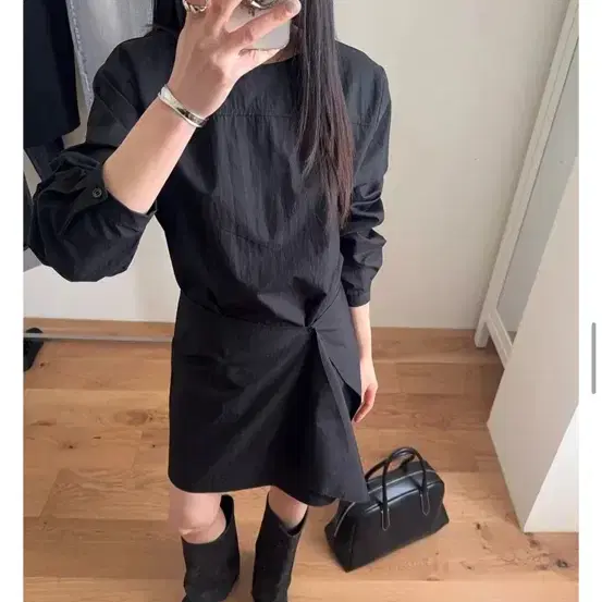 블랙 셔츠 레이어드 원피스