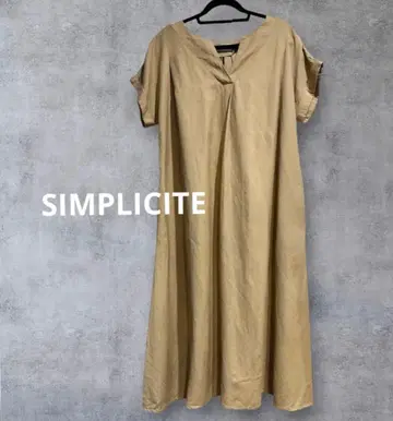 SIMPLICITE V넥 린넨 혼방 반팔 롱 원피스