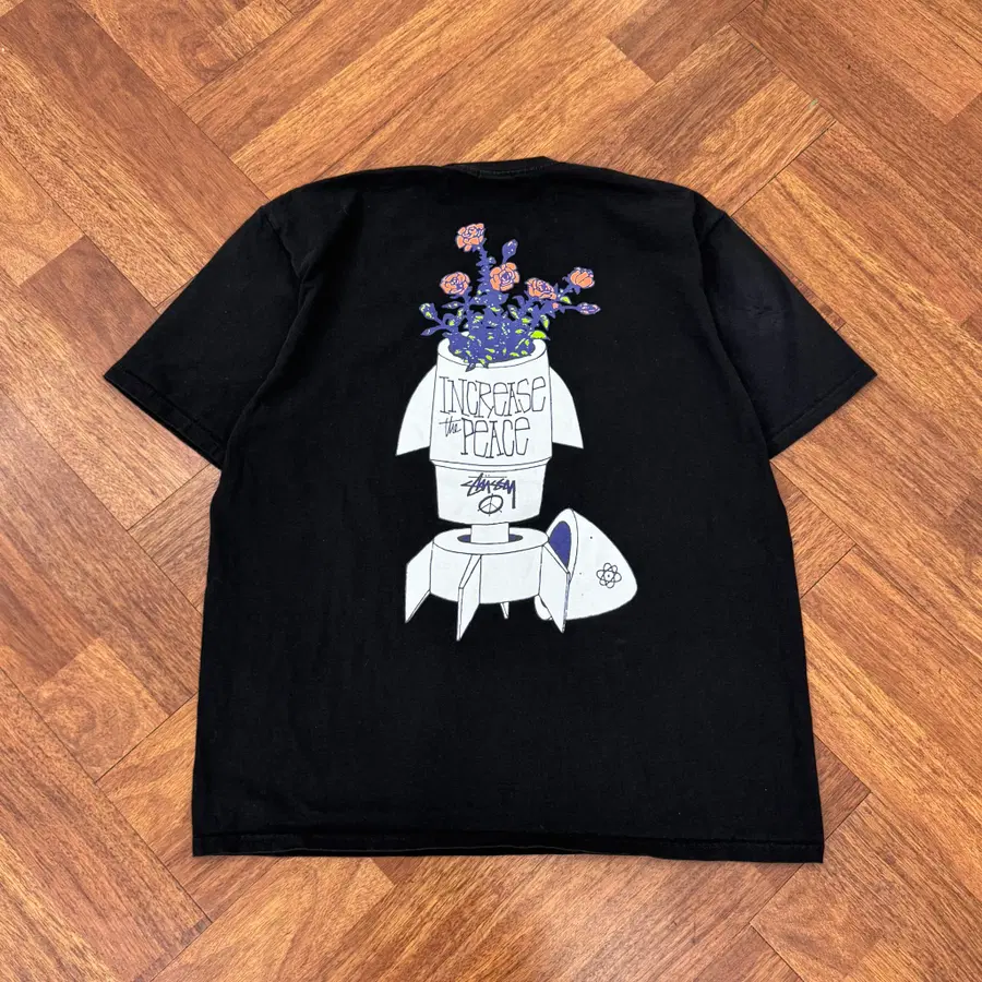 XL Stussy 스투시 플라워 봄 반팔 라운드 티셔츠