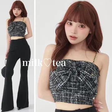 택 포함 새상품 다리치 빅 리본 트위드 2way 상의 블랙 프리