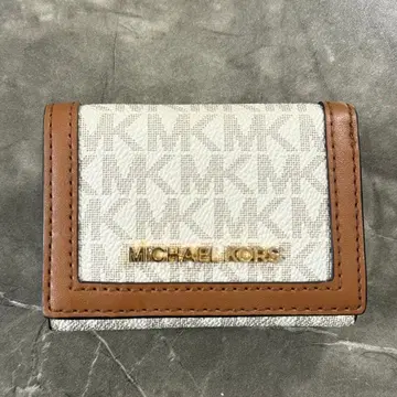 [새상품급] MICHAEL KORS 3단 폴더형 지갑 화이트 브라운 로고 패턴