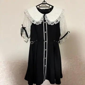레이스 옷깃 반팔 미니 원피스 블랙