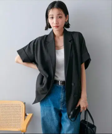DISCOAT 린넨라이크 반팔 셔츠 자켓 차콜 그레이