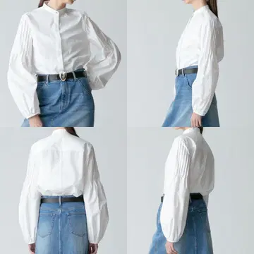 긴팔 블라우스 화이트 밴드 카라 볼륨 슬리브 알아바일