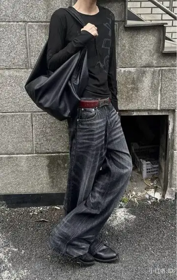 Washed Black Wide Straight Denim Pants
