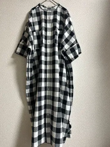 [ 가슴 너비 70cm ] 넉넉한 실루엣 깅엄 체크 반팔 셔츠 원피스