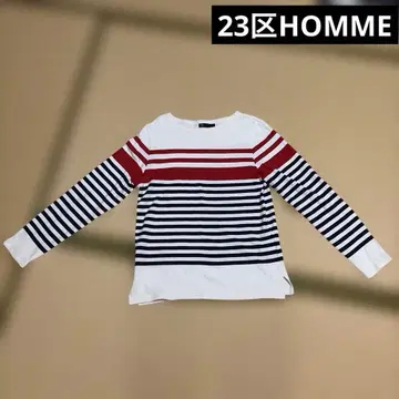 23구 HOMME 사이즈 46 네이비 컬러 빨간색 보더 무늬 면 100%
